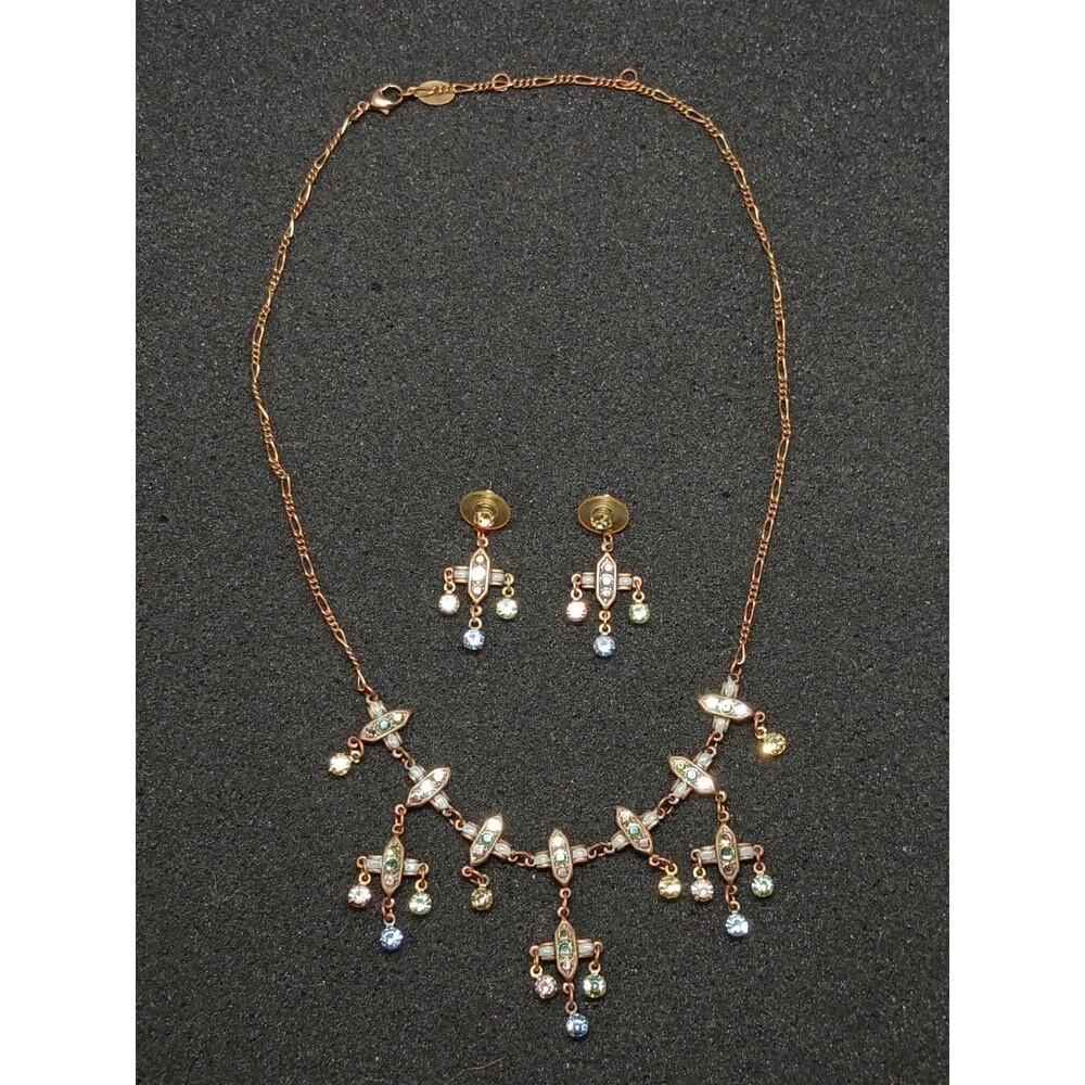 Anna Koplik Swarovski Crystal  Gold Tone Necklace Earrings Set